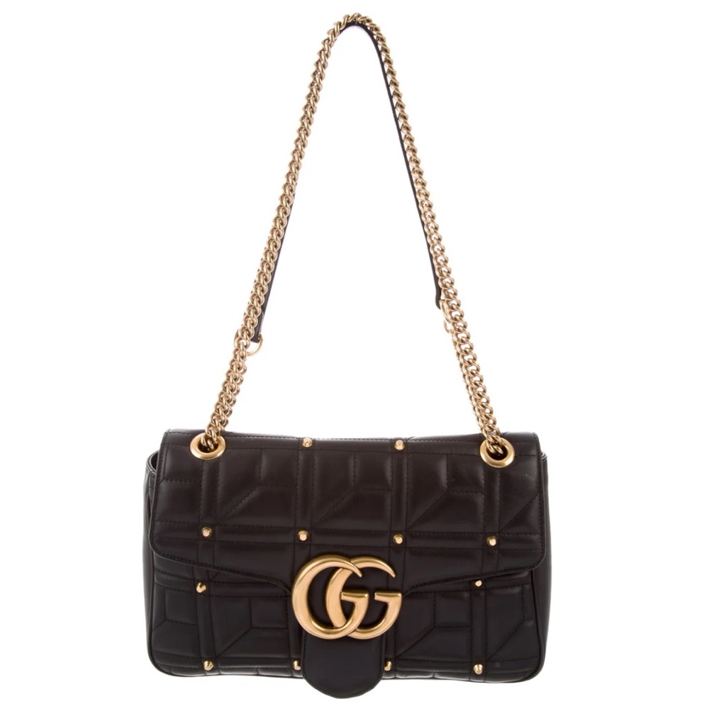 Gucci GG Studded Matelasse Medium Marmont Black Shoulder Bag
